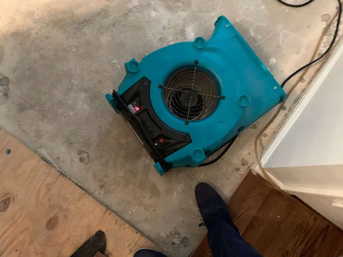 Air mover drying subfloor during Leak Detection & Repair in Monahans